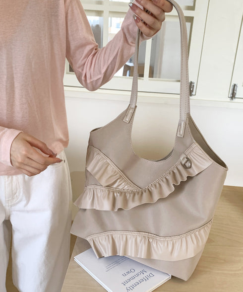 トートバッグ 大容量 肩掛けバッグ 合皮 ラッフルフリルバッグ 韓国風 大人可愛い 手提げバッグ フェイクレザー 通学通勤 ハンドバッグ A4サイズ 2WAY鞄 77YUEL-001